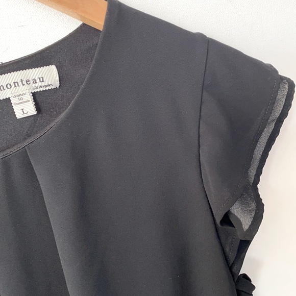 Monteau Black Chiffon Short Sleeved Flutter-sleeve Blouse, Size L - Picture 7 of 11